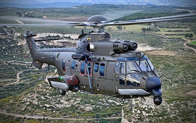 airbus helicopters h225m, 4k, arm&#233;e de l air, h&#233;licopt&#232;re de transport militaire, h225m, eurocopter ec725 caracal
