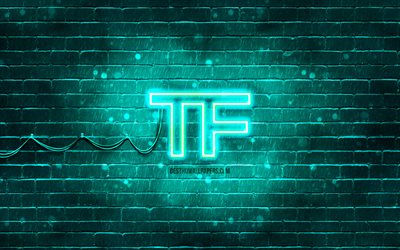logo turchese tom ford, 4k, muro di mattoni turchese, logo tom ford, marchi, logo al neon tom ford, tom ford