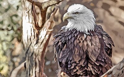 bald eagle, rovf&#229;gel, 4k, vektorkonst, bald eagle drawing, creative art, bald eagle art, vektorteckning, abstrakta f&#229;glar, lugn bald eagle