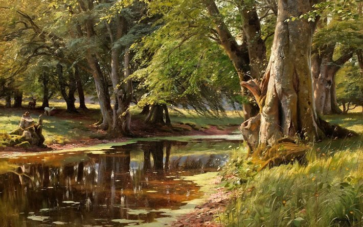 danish artist, forest stream, 1908