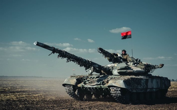 flag of upa, tank, ukraine, azov, ukrainian army, ensign of upa, disguise, ukrainian tank, t-64