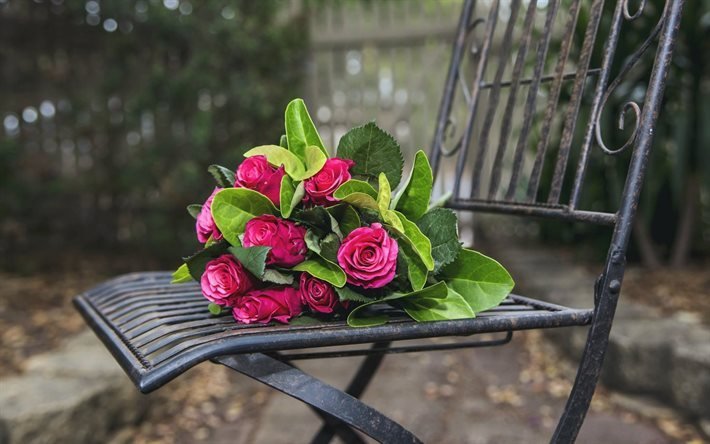 vackra blommor, smidesj&#228;rn b&#228;nk, rosor, rosa rosor, cowan butiken, bukett gratis, en bukett rosor, rose