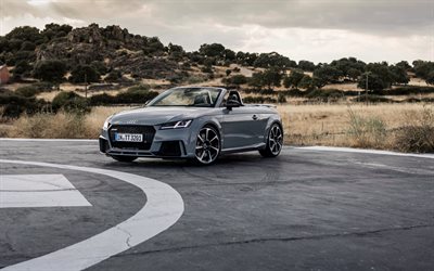 Audi TT RS, 2019, exterior, gray convertible, new gray TT RS, sports coupe, race track, German sports cars, Audi