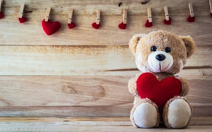 teddy bear, romantiikkaa, punainen syd&#228;n, rakkaus