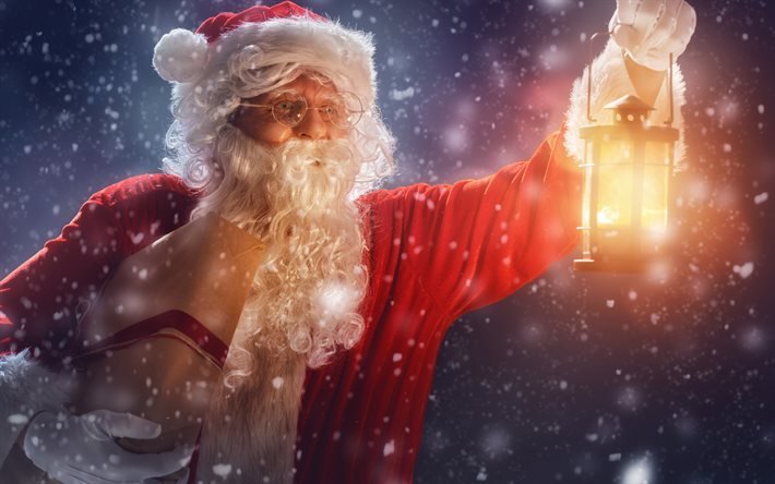 Santa Claus, Christmas, New Year, Lantern