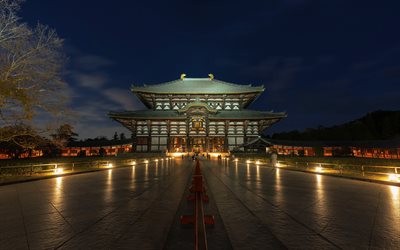 Todai-JI, 4k, buddhist temple, japanese cities, Nara, Japan, Asia, nightscapes