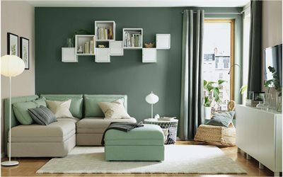 design d&#39;interni elegante, soggiorno, stile retr&#242;, soggiorno in stile verde, interni moderni, idea soggiorno