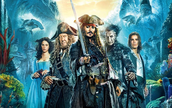 Pirati dei Caraibi: Dead Men Tell No Tales, 2017, poster, 4k, Johnny Depp, Orlando Bloom, Javier Bardem, Kaya Scodelario, Jeffrey Rush
