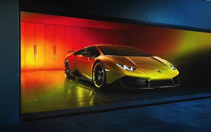 Lamborghini Huracan, garagem, 2017 carros, supercarros, ouro Huracan, Lamborghini