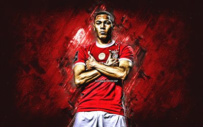 Carlos Vinicius, SL Benfica, Brazilian soccer player, portrait, red stone background, football, Portugal, Benfica