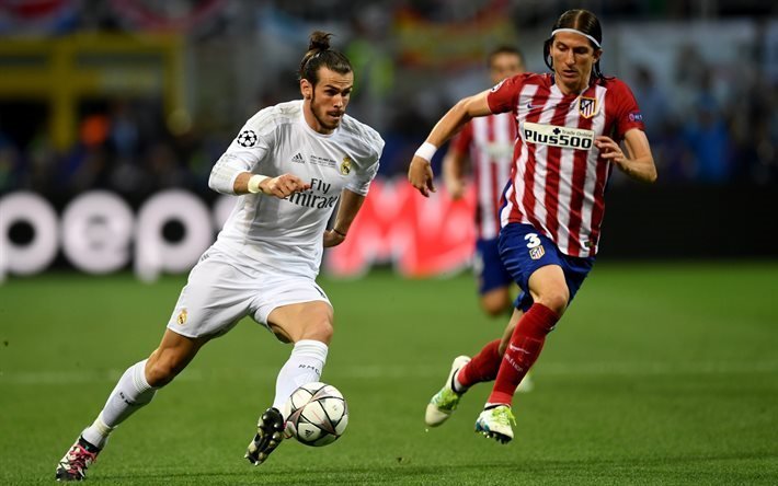 Calcio, Real Madrid, Atletico Madrid, Gareth Bale, Philippe Luis, Spagna