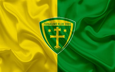 MSK Zilina, 4k, silk texture, Slovak football club, logo, yellow green flag, Fortuna liga, Zilina, Slovakia, football
