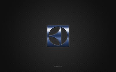 Electrolux logo, blue shiny logo, Electroluxmetal emblem, gray carbon fiber texture, Electrolux, brands, creative art, Electrolux emblem