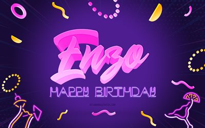 Happy Birthday Enzo, 4k, Purple Party Background, Enzo, creative art, Happy Enzo birthday, Enzo name, Enzo Birthday, Birthday Party Background