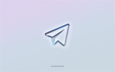 Telegram logo, cut out 3d text, white background, Telegram 3d logo, Telegram emblem, Telegram, embossed logo, Telegram 3d emblem