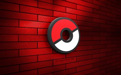logotipo de pokemon go 3d, 4k, pared de ladrillo rojo, creativo, juegos en l&#237;nea, logotipo de pokemon go, arte 3d, pokemon go