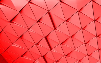 red 3d triangles background, 4k, 3d red background, geometric background, red triangles background, red creative background