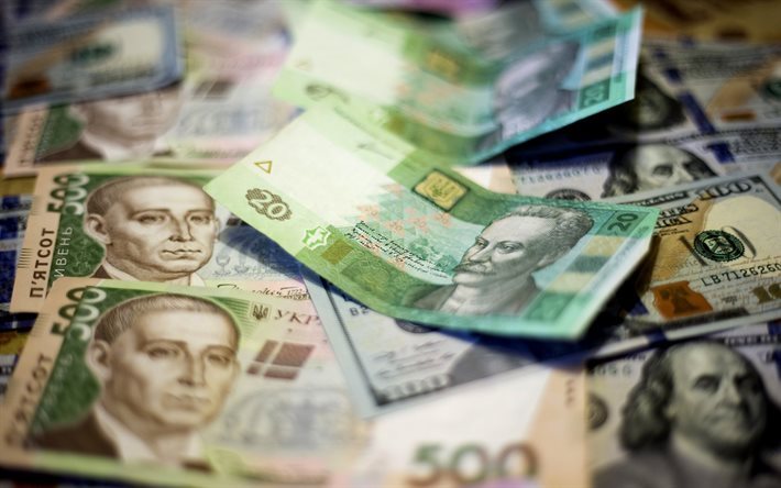 finanzas, 500 hryvnia, ucraniano dinero, d&#243;lares, hryvnia, los billetes, 20 hryvnia