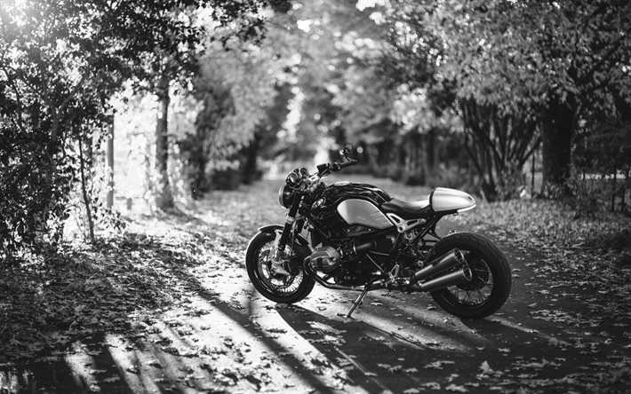 bmw, motorcycle, black and white