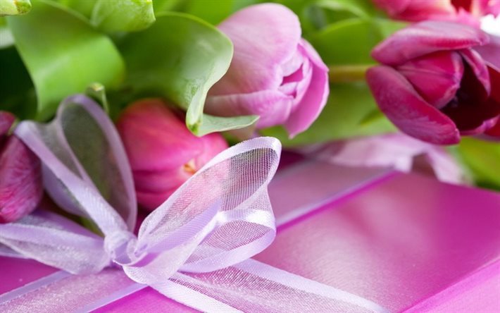 8 mars, les tulipes, tulipes roses, le 8 mars, cadeau, podarunok, les roses de jardin paradisiaque