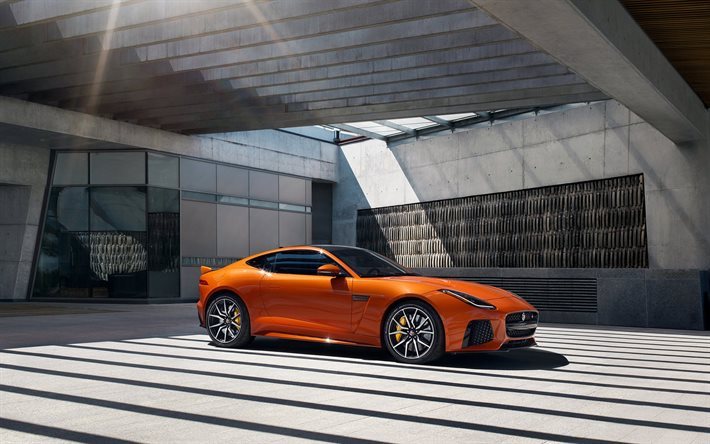 svr coupe, auto nuova, jaguar f-type, auto sportive, 2017, orange sport auto