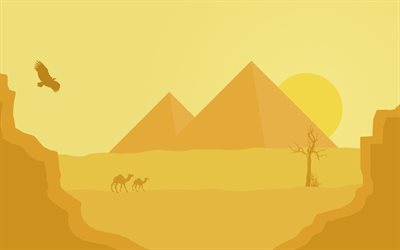 paesaggio astratto del deserto, 4k, piramidi, cammelli, creativit&#224;, minimalismo del deserto, opere d&#39;arte, minimalismo della natura, paesaggi astratti