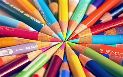 colored pencils, crayons in a circle, target concept, pencils, different color concepts, color selection concepts