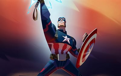 Captain America, 4K, art isom&#233;trique, super-h&#233;ros, 3D Captain America, cr&#233;atif