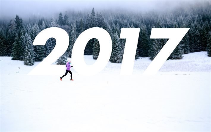 New Year, 2017, winter, forest, athlete