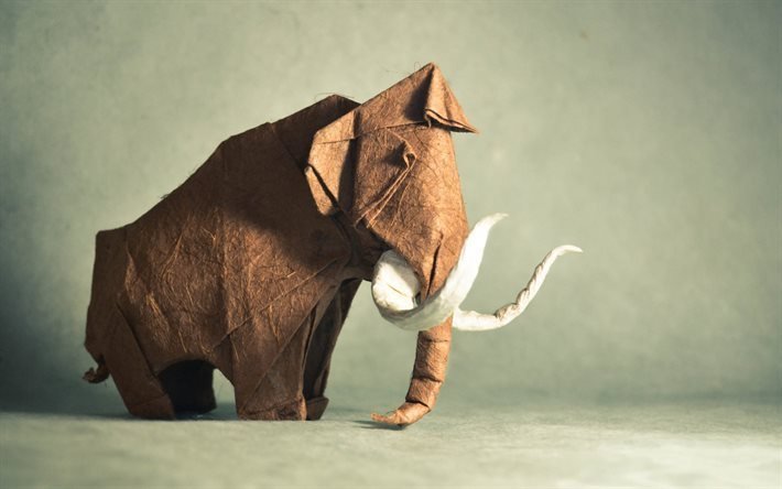 elefant, origami, papier, elefanten -, papier-figuren, von hand gemacht