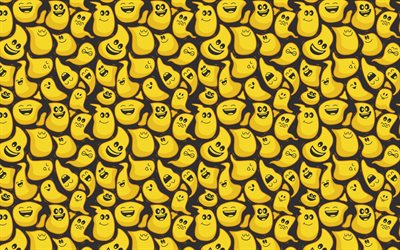 background with cartoon ghosts, yellow ghosts texture, halloween texture, halloween yellow background, yellow ghosts
