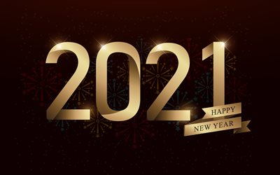 2021 New Year, 4k, golden letters, Happy New Year 2021, 2021 Golden background, 2021 concepts, 2021 fireworks background