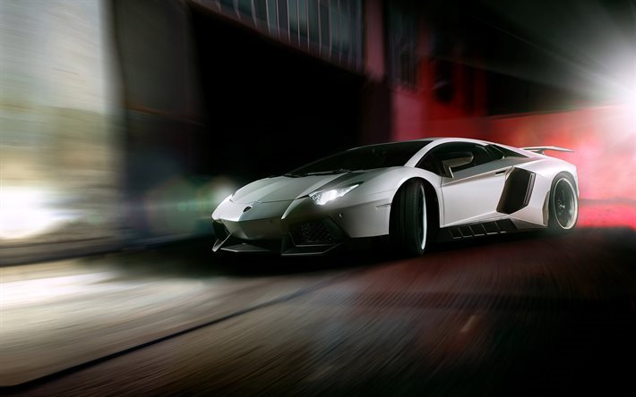 Lamborghini Aventador, natt, supercars, Novitec torado, tuning, drift, Lamborghini