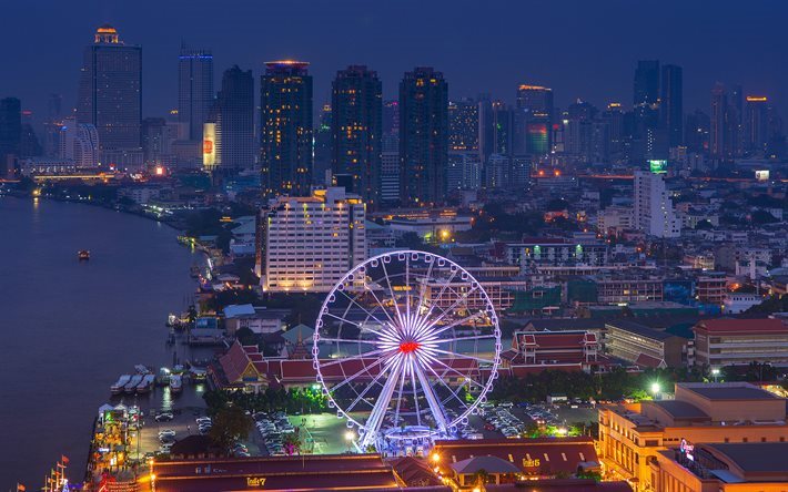 Thailandia, metropoli, notte, capitale, Bangkok
