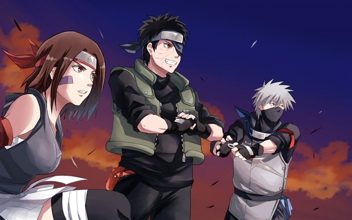 Naruto, Uchiha Obito, Rin Nohara, Hatake Kakashi, Tobi