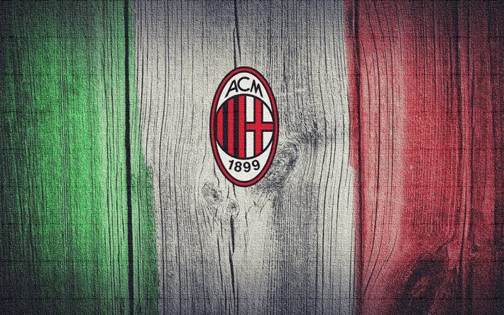 AC Milan, logotyp, football club, Calcio, flaggan i Italien, Italienska flaggan