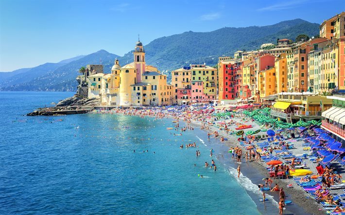 Camogli, Genoa, Summer, beach, resort, tourism, mountains, Italy