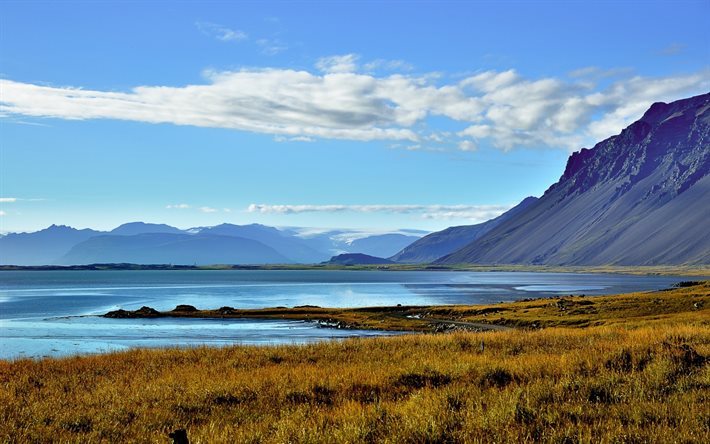 Hornafjordur, lac, Auster-Skaftafellssysla, des montagnes, de l&#39;Islande