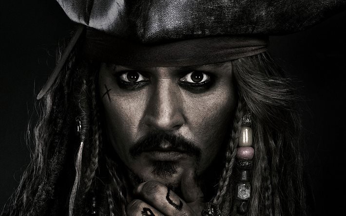 Pirates of The Caribbean, Kuolleet Eiv&#228;t Kerro Tarinoita, 2017, Johnny Depp, muotokuva, Jack Sparrow