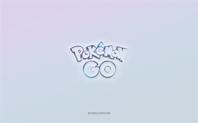 شعار pokemon go, قطع نص ثلاثي الأبعاد, خلفية بيضاء, شعار بوكيمون جو ثلاثي الأبعاد, شعار بوكيمون جو, بوكيمون جو, شعار منقوش
