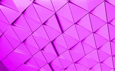 purple 3d triangles background, 4k, 3d purple background, geometric background, purple triangles background, purple creative background