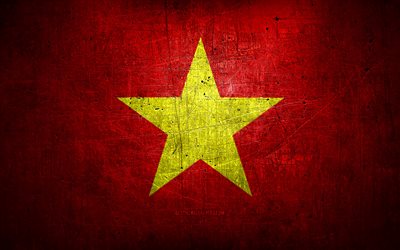 Vietnamese metal flag, grunge art, asian countries, Day of Vietnam, national symbols, Vietnam flag, metal flags, Flag of Vietnam, Asia, Vietnamese flag, Vietnam