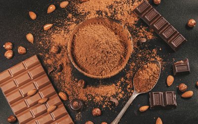 cacao, cioccolato, dolci, cacao macinato, tavoletta di cioccolato, produzione di cioccolato, concetti di cioccolato