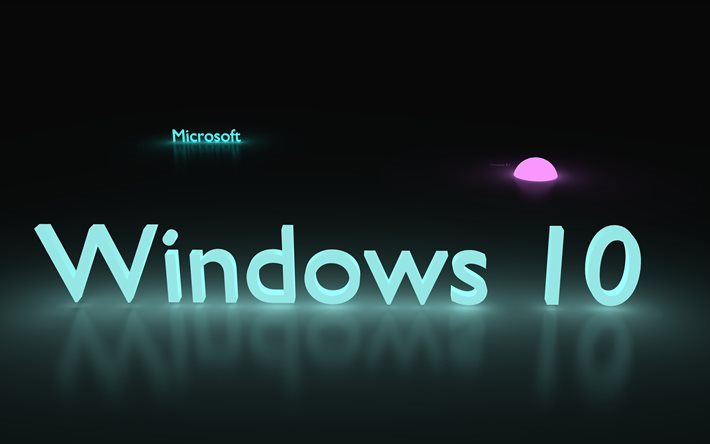 Windows 10, 4k, 3d logo, luova, neon, Microsoft