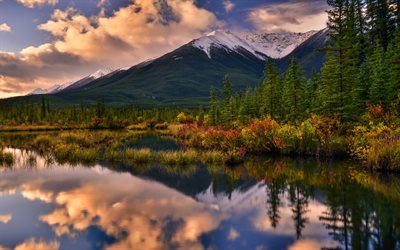 Banff National Park, sunset, Canadian Rockies, mountains, Alberta, Canada, North America, beautiful nature