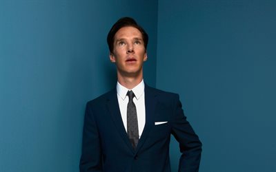 Benedict Cumberbatch, 驚, 英国の俳優, ブルーのコスチューム, 人気英国の俳優