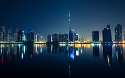 4k, Dubai, Burj Khalifa, y&#246;maisemat, modernit rakennukset, pilvenpiirt&#228;j&#228;t, Yhdistyneet arabiemiirikunnat, kaupunkimaisemat, Dubai y&#246;ll&#228;, Arabiemiirikunnat