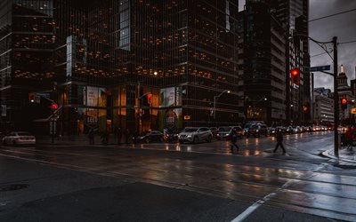 Toronto, crossroads, streets, evening, cloudy weather, Canadian city, Ontario, Canada