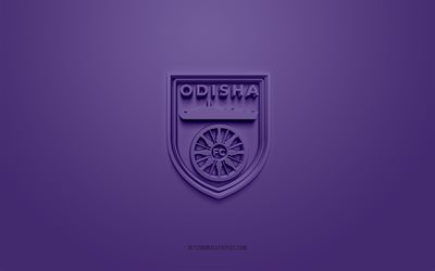 オディシャFC, クリエイティブな3Dロゴ, 紫の背景, 3Dエンブレム, インドのサッカークラブ, インドスーパーリーグ, ブバネシュワール, インド, 3Dアート, フットボール。, オディシャFC3Dロゴ