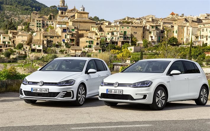 Volkswagen Golf GTE, 2017 cars, german cars, white golf, VW, Volkswagen